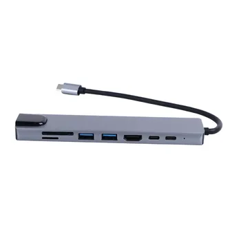 Док-станция USB C Plug and Play Type C Концентратор Небольшой Портативный Порт RJ45 4K UHD Корпус Из Цинкового Сплава 8 Портов для Семейного Офиса
