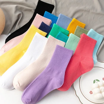 Женские повседневные хлопчатобумажные носки Happy Socks Harajuku, чулочно-носочные изделия для девочек, женские красочные Весенне-летние студенческие чулки на осень-зиму, Спортивные носки
