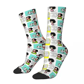 Забавный Счастливый Носок для Мужчин Mafie Vintage Mafalda С Мультяшными Комиксами, Дышащий Носок С Принтом Экипажа, Повседневный Подарок