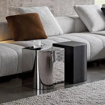 итальянский дизайн, роскошный современный приставной столик, серебристый журнальный столик из нержавеющей стали для мебели в гостиную