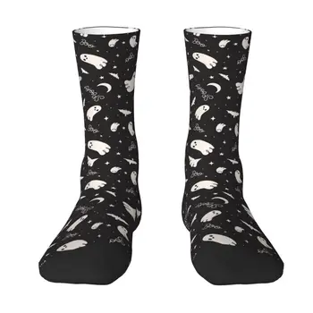 Кавайные мужские носки с Жутким Милым Призраком на Хэллоуин, дышащие Теплые носки с 3D-принтом в готическом стиле, Оккультные Носки с Летучими мышами-Ведьмами для экипажа