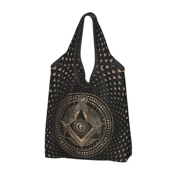 Квадратные сумки с символом масонства и продуктовые сумки для покупок, модные сумки для покупок через плечо, портативная сумка Mason большой емкости
