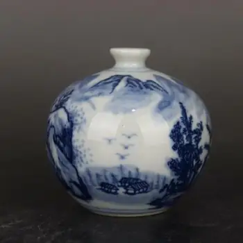 Китайская сине-белая фарфоровая ваза для ландшафтного дизайна Qing Qianlong 3,15 дюйма