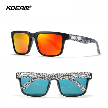 Классный дизайн с трещинами, Красные линзы, Поляризованные Солнцезащитные очки, мужская Квадратная оправа UV400 с мягкой накладкой на нос, Солнцезащитные очки, Женская марка KDEAM