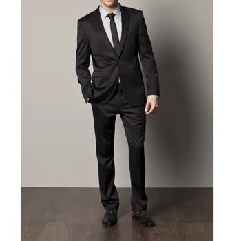 Костюмы для мужчин, черный блейзер Terno, Свадебный блейзер для жениха, однобортный пиджак с зубчатыми лацканами, брюки из двух частей, приталенный, официальный выпускной