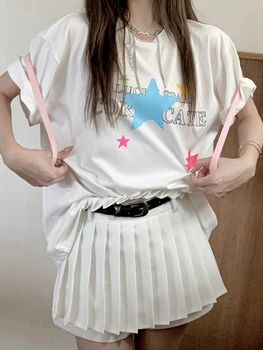 Летняя свободная повседневная женская футболка из чистого хлопка с короткими рукавами