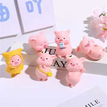 Милая мультяшная розовая фигурка свиньи в миниатюре, орнамент, статуэтка свиньи из смолы, коллекция игрушек, мини-миниатюры из сказочного сада