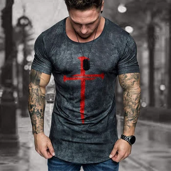 Модная футболка с 3D-принтом в виде креста для мужчин, летний досуг, Вентиляционные спортивные Дышащие топы с коротким рукавом, повседневные мужские футболки для фитнеса
