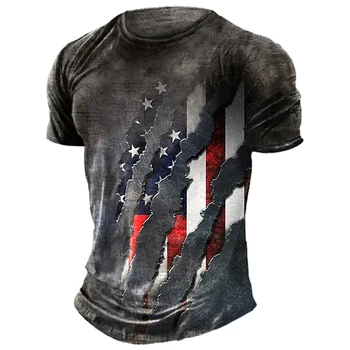 Мужская летняя футболка с изображением американского флага и 3D-принтом, круглый вырез, Полиэстел, дышащие топы с короткими рукавами, мужская одежда Оверсайз