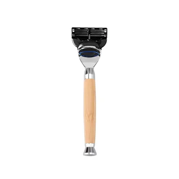 Мужская ручная бритва для бритья, бритва с 3 лезвиями и ручкой из натурального бамбука
