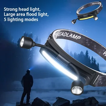 Налобный фонарь-улитка, COB-фара со встроенным аккумулятором, USB-перезаряжаемый фонарик, рабочий фонарь для рыбалки, бега