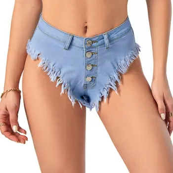Новинка лета 2023, женские сексуальные джинсовые шорты на пуговицах, эластичные мини-джинсовые шорты, горячие брюки, клубная одежда для пляжных вечеринок