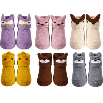 Носки для маленьких девочек, детские носки для первых ходунков, рождественская теплая противоскользящая зимняя одежда для мальчиков 2023 года, носки для новорожденных