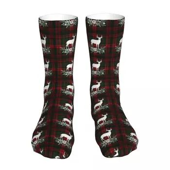 Носки-новинки унисекс в клетку с рождественским оленем, зимние носки, теплые толстые вязаные мягкие повседневные носки