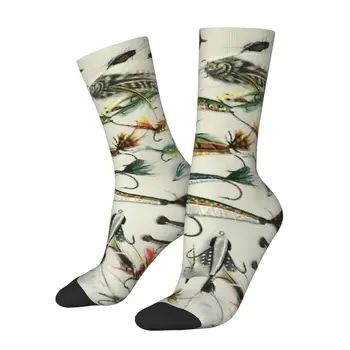 Носки с рыболовными приманками Harajuku, Супер мягкие чулки, всесезонные носки, аксессуары для подарков унисекс