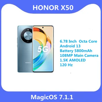 Оригинальный Новый Мобильный Телефон HONOR X50 5G 6,78-Дюймовый Восьмиядерный Android 13 Аккумулятор 5800 мАч 108 Мп Основная Камера 1.5 K AMOLED 120 Гц