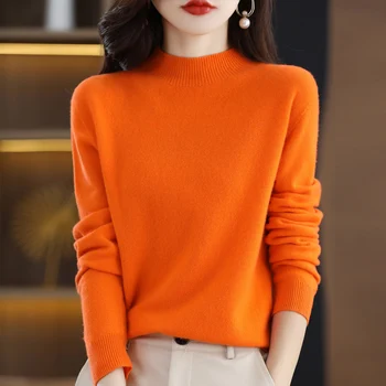 Осенне-зимний новый женский пуловер с высоким воротом, свитер, однотонный корейский кашемировый трикотаж, основа 100% мягкая.