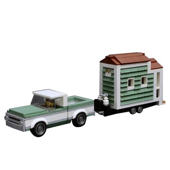 Прицеп MOC City Truck 1970 C10 с шевролетом, Крошечный дом, техническая модель автомобиля, Строительные блоки, Игрушки для детей, Рождественский подарок