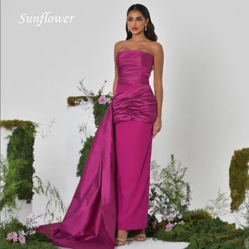 Простое вечернее платье без бретелек Sunflower 2023, атласное платье в складку длиной до пола, русалка, высококачественные платья для выпускного вечера на заказ