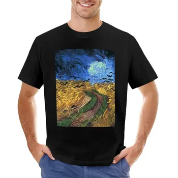 Пшеничное поле с воронами -футболка с изображением Винсента ван Гога, топы больших размеров, быстросохнущая рубашка, мужская футболка с коротким рукавом