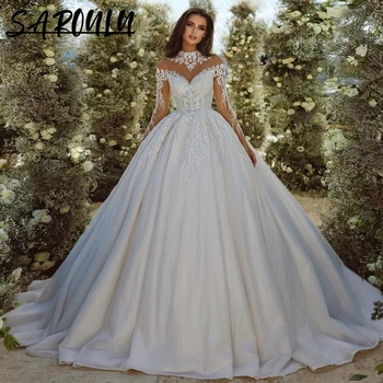Роскошное платье невесты с V-образным вырезом, элегантное кружевное свадебное платье в пол, королевское платье с длинным рукавом Vestido De Novia