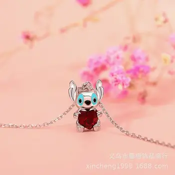 Рубиновое ожерелье Disney Lilo & Stitch, Металлическая фигурная подвеска в виде стежка, украшение на шею, цепочка, украшения ручной работы, Игрушки, Подарки на День рождения