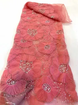 Свадебная ткань Роскошная французская кружевная ткань tissu dentelle бисерное кружево африканское свадебное платье нигерийская кружевная ткань 2023 5 ярдов