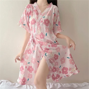 Сексуальный комплект халатов Летний осенний халат из вспененного хлопка, сексуальные ночные рубашки, халат, женское ночное белье, банный халат, пижамы, женская модельная одежда