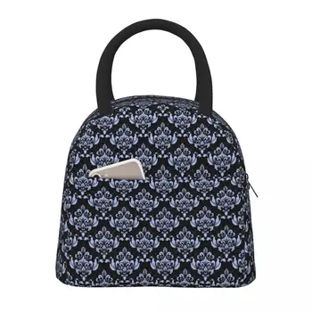 Синяя Дамасская сумка для ланча унисекс, ланч-бокс с ретро-принтом, винтажная дорожная сумка-холодильник, портативные Оксфордские сумки-тоут для еды.