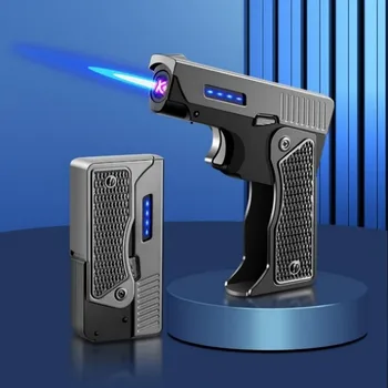 Складной игрушечный пистолет, газовый электрический USB-аккумуляторная зажигалка двойного назначения, турбо-ветрозащитная Персонализированная зажигалка, Креативный подарок для мужчин