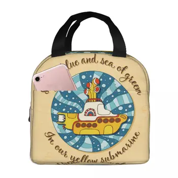 Сумка для ланча Винтажный термохолодильник музыканта The Beatle, переносная сумка для пикника, Голубое море, зеленая подводная лодка, Оксфордская сумка-тоут, сумка для еды