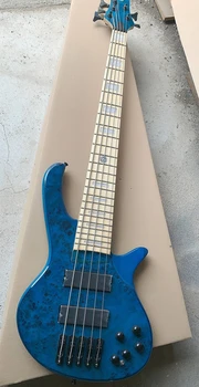 Темно-синяя бас-гитара Flyoung с расстоянием между струнами 19 мм с кленовым грифом, предлагаем настроить