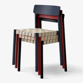 Тканый стул PQF, черный обеденный стол и стул из массива дерева, можно штабелировать в ретро-стиле