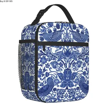 Фарфорово-голубая с рисунком восточной птицы Изолированная сумка для ланча для женщин Chinoiserie Термоохладитель Ланч-бокс для еды Путешествия на открытом воздухе