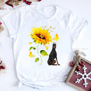 Футболка с рисунком собаки-хиппи, милого любителя животных, сардельки, футболка с изображением подсолнуха, Сенбернара, мамы, собаки, женская летняя модная футболка