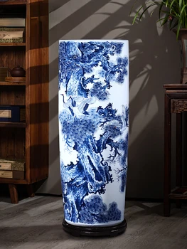 Цзиндэчжэньский фарфор Ручная роспись сине-белая фарфоровая напольная ваза Цветочная композиция Колчан Картина для гостиной