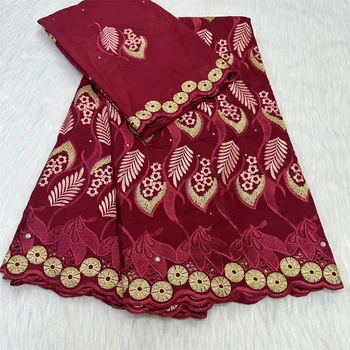 Кружевная ткань из африканской швейцарской вуали, комплект тюлевых шарфов, хлопчатобумажные ткани для женского платья, новый дизайн, 5 + 2 ярда
