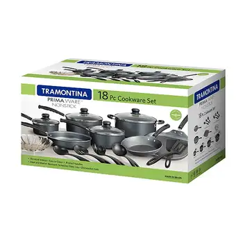 Набор посуды с антипригарным покрытием Tramontina Primaware, 18 предметов, серый цвет стали