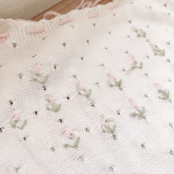 Шикарные трикотажные топы Prairie для милых девочек с цветочной вышивкой ручной работы, открытая милая укороченная одежда в стиле каваи