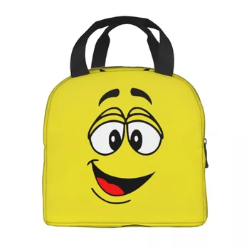 Мультяшная сумка для ланча с шоколадно-желтым конфетным лицом для женщин, термоизолированный ланч-бокс, сумки-контейнеры для пикника