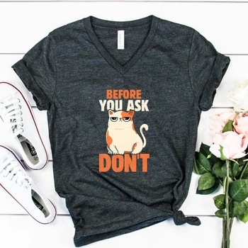 Прежде чем вы спросите, Не делайте футболку для женщин, футболки в стиле Харадзюку, женские модные футболки с V-образным вырезом, футболки с изображением Оранжевого кота, Camisetas