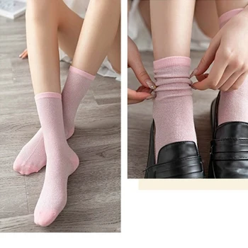 1 пара Золотых серебряных блестящих модных женских носков Блестящие Тонкие дышащие крутые носки В корейском стиле, индивидуальность, высокоэластичные носки