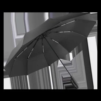 Новый автоматический зонт из черной резины с 10 косточками и ручкой-петлей, трехстворчатый мужской деловой зонт как от дождя, так и от солнца