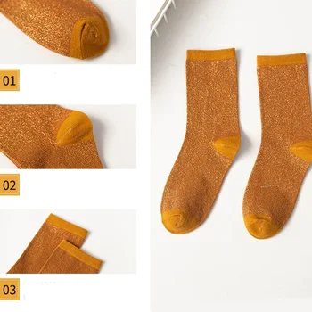 1 пара Золотых серебряных блестящих модных женских носков Блестящие Тонкие дышащие крутые носки В корейском стиле, индивидуальность, высокоэластичные носки